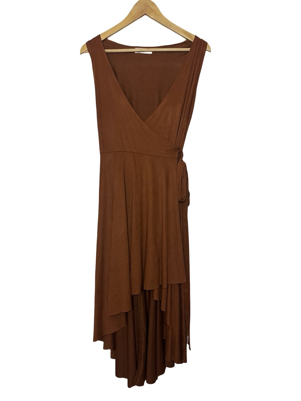 Vibrant M.I.U. Faux Suede High-Low Wrap Dress Rust S